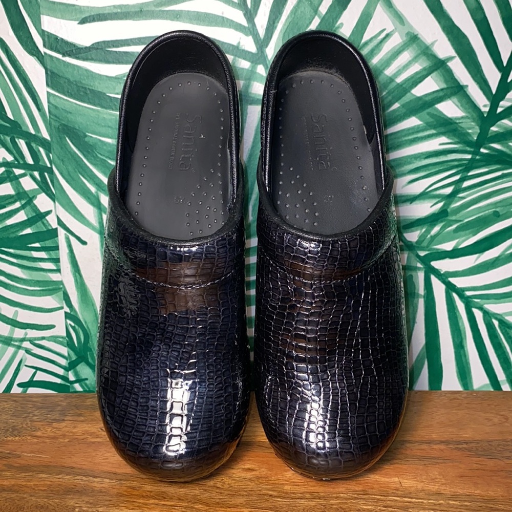 Sanita Black Croc Embossed Patent Leather Professional Clogs Women’s 38 7-7.5 - Picture 8 of 9